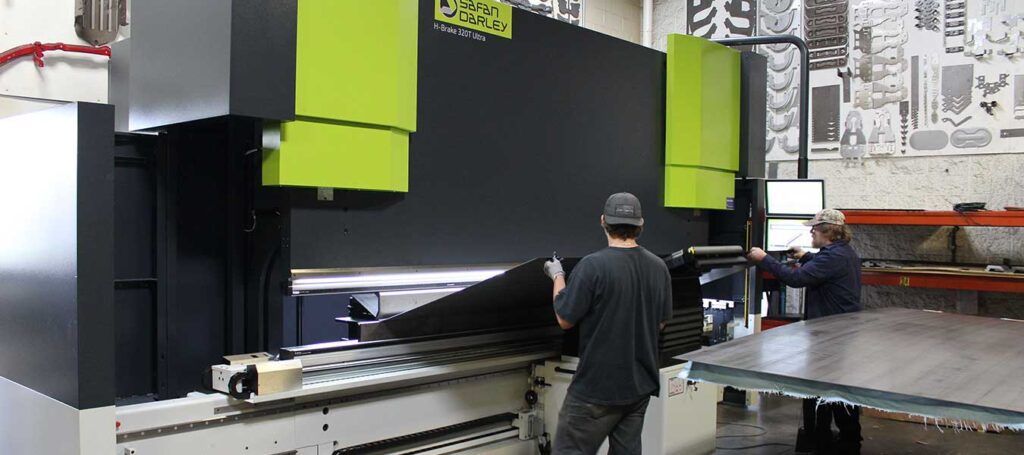 Miro's SafanDarley H-Brake Ultra 360-ton, 14-foot CNC press brake for faster bending, shorter production times, and lower costs.