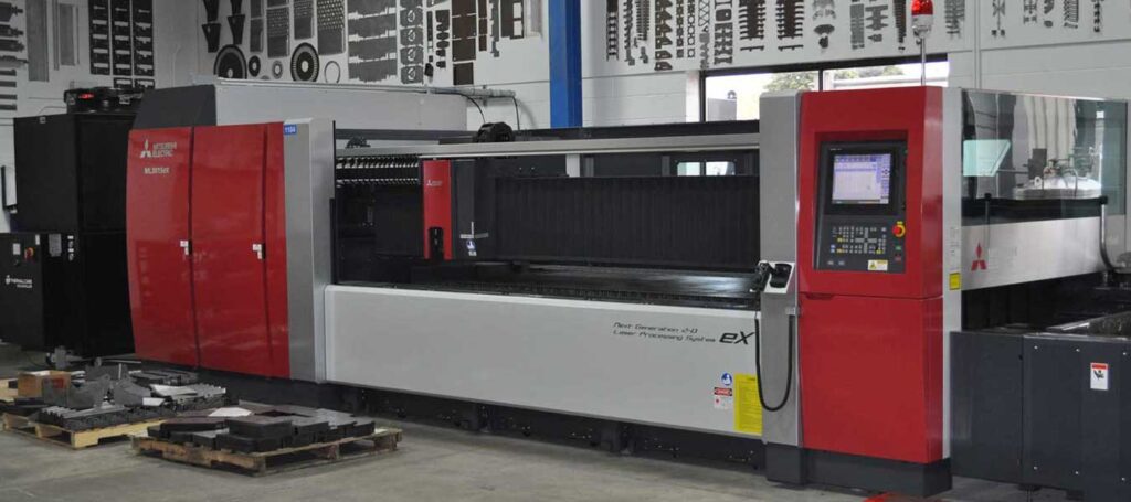 Mitsubishi eX Series 2D CO2 laser machine in Miro Manufacturing's facility, enhancing their metal fabrication and laser cutting services.