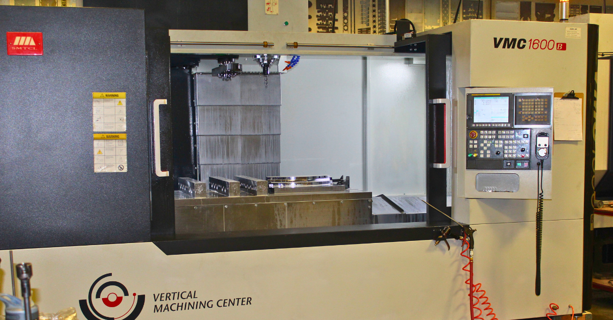 Vertical machining center in action at Miro Manufacturing, showcasing precision custom metal manufacturing capabilities.